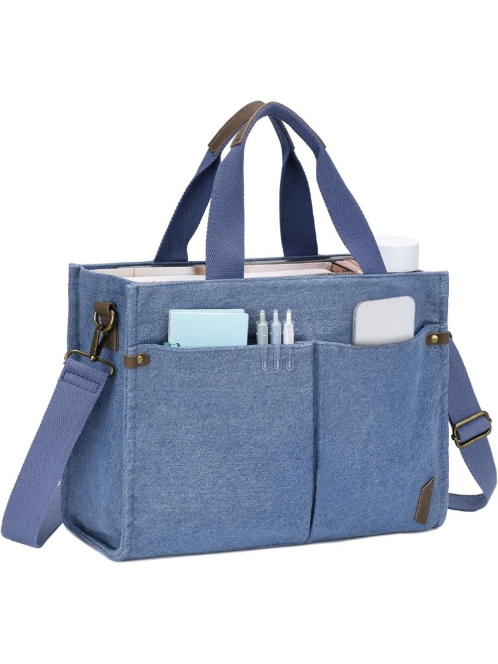 Stylish Canvas Tote Bag for Women | Sturdy Work Satchel with Zipper Pockets